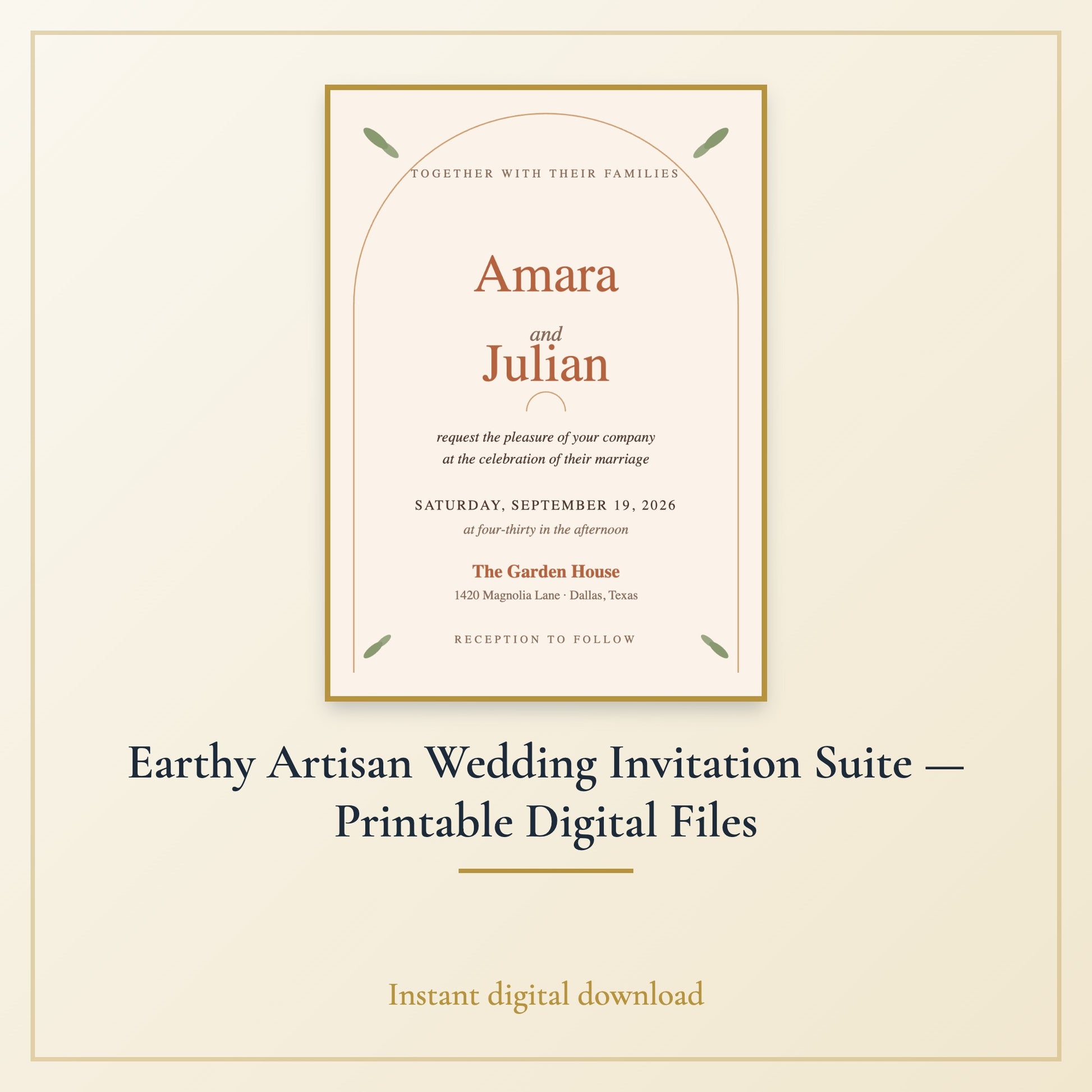 Earthy Artisan Wedding Invitation Suite — Printable Digital Files - Listing image 1
