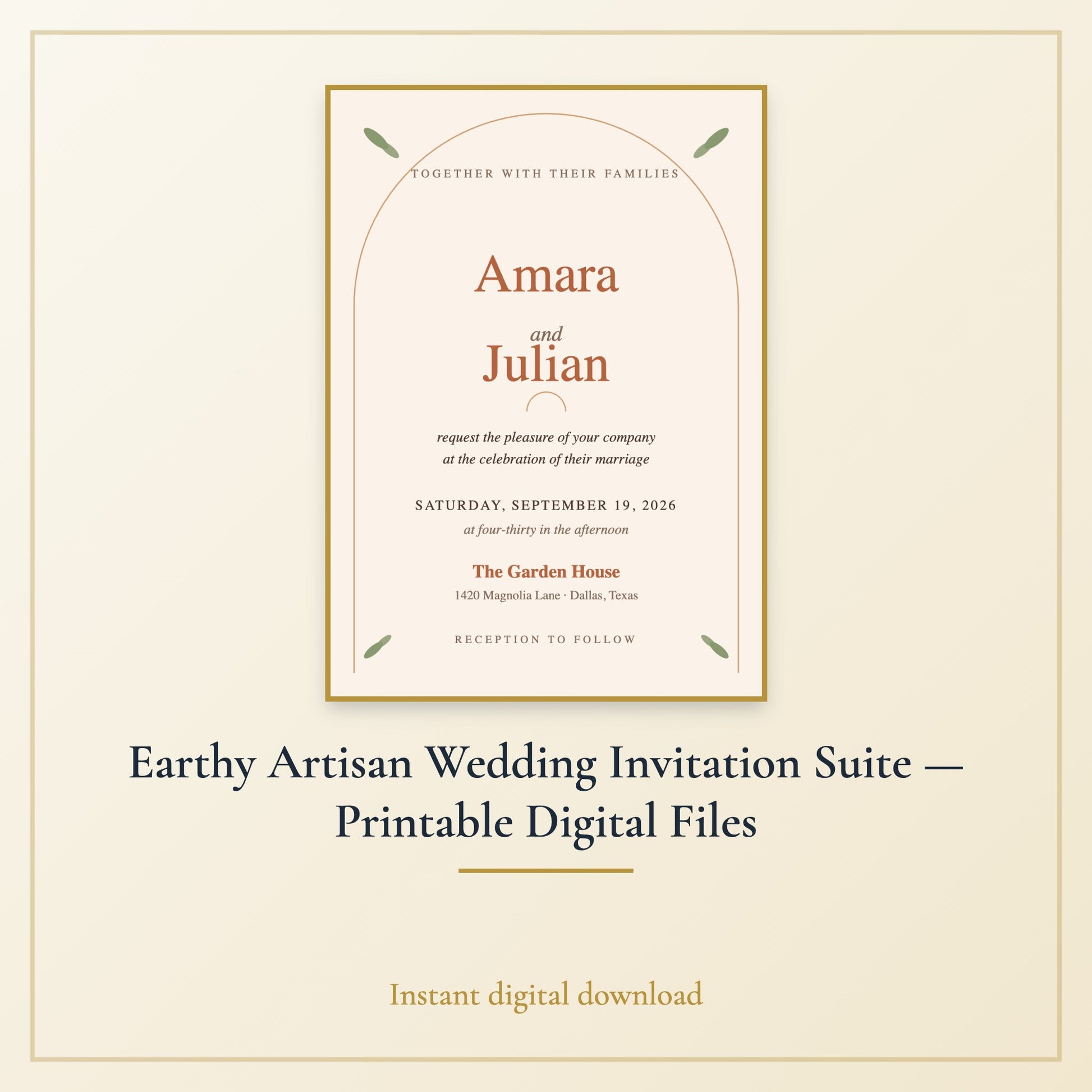 Earthy Artisan Wedding Invitation Suite — Printable Digital Files - Listing image 7