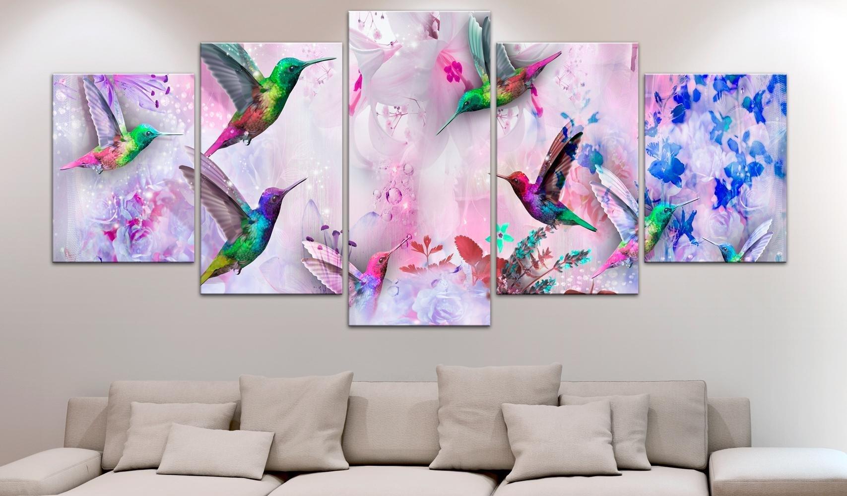 Canvas Print - Colourful Hummingbirds (5 Parts) Wide Violet - www.trendingbestsellers.com